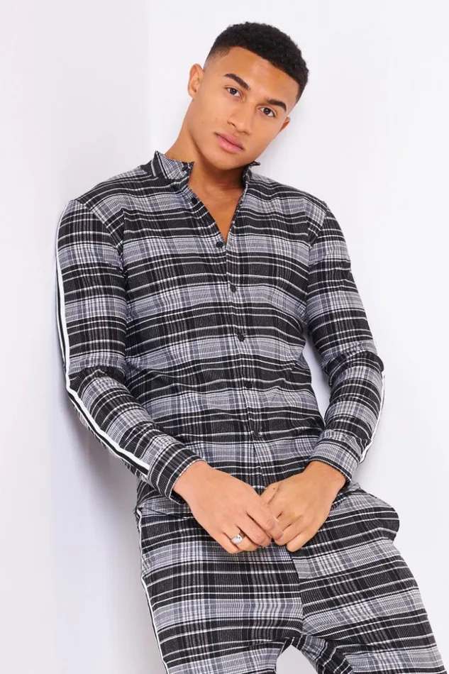 Men Checked Side Stripe Shirt In Black Black Brentiny Paris Shirts