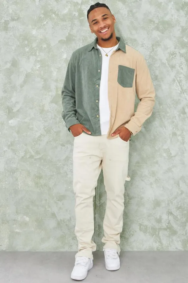Men Chemise Bicolore Verte Et Beige En Velours Ctel Green Brentiny Paris Shirts Men Chemise Bicolore Verte Et Beige En Velours Ctel Green Brentiny Paris Shirts