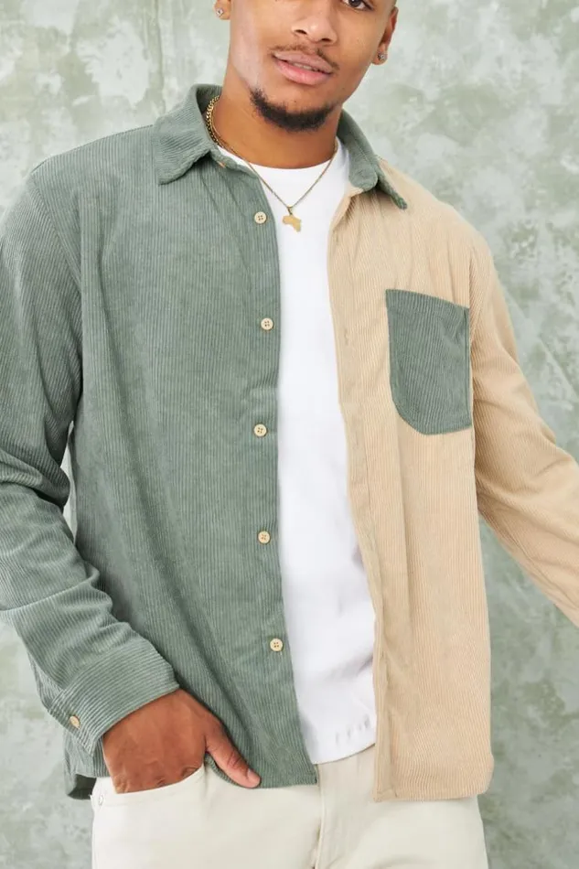 Men Chemise Bicolore Verte Et Beige En Velours Ctel Green Brentiny Paris Shirts Men Chemise Bicolore Verte Et Beige En Velours Ctel Green Brentiny Paris Shirts