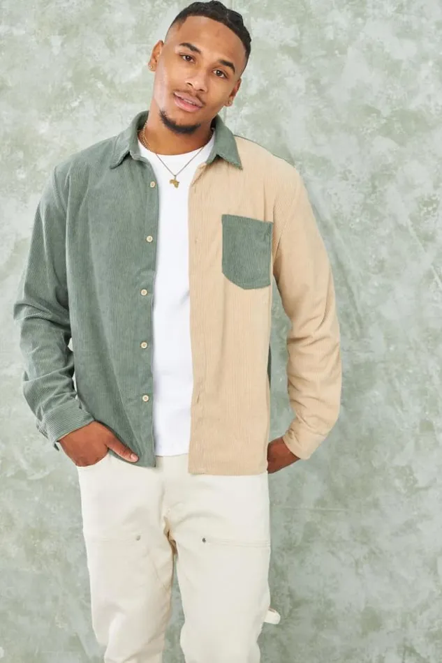 Men Chemise Bicolore Verte Et Beige En Velours Ctel Green Brentiny Paris Shirts Men Chemise Bicolore Verte Et Beige En Velours Ctel Green Brentiny Paris Shirts