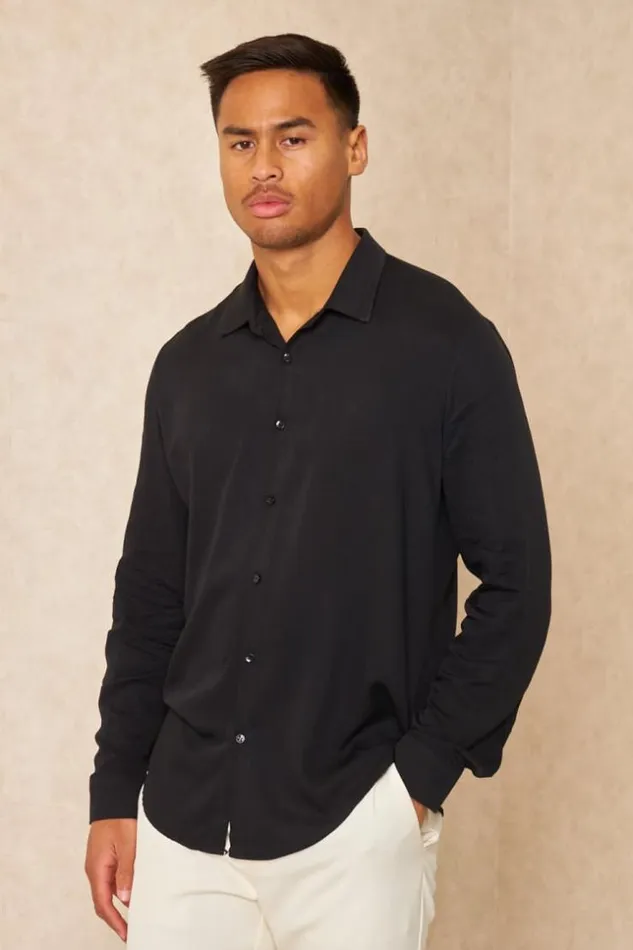 Men Chemise Fluide Manches Longues Noire Black Brentiny Paris Shirts