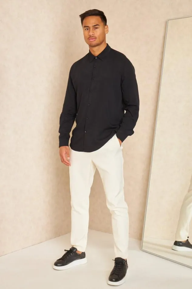 Men Chemise Fluide Manches Longues Noire Black Brentiny Paris Shirts