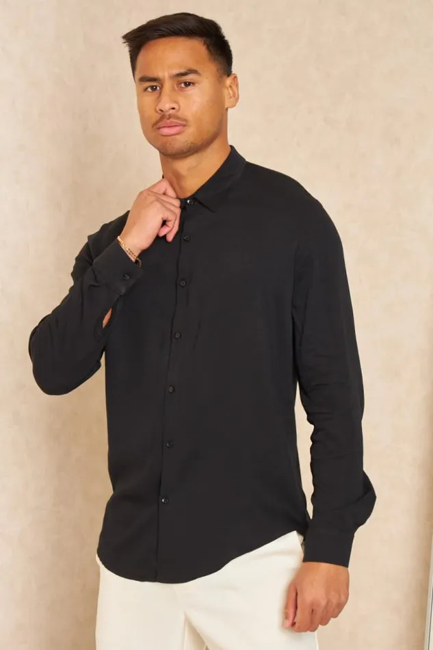 Men Chemise Fluide Manches Longues Noire Black Brentiny Paris Shirts