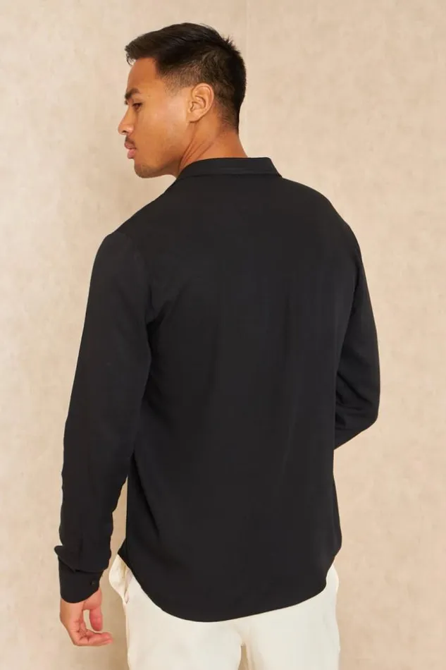 Men Chemise Fluide Manches Longues Noire Black Brentiny Paris Shirts