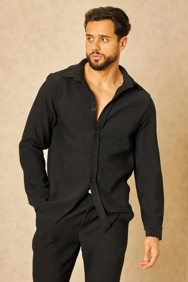 Men Chemise Fluide paisse Texture Noire Black Brentiny Paris Shirts