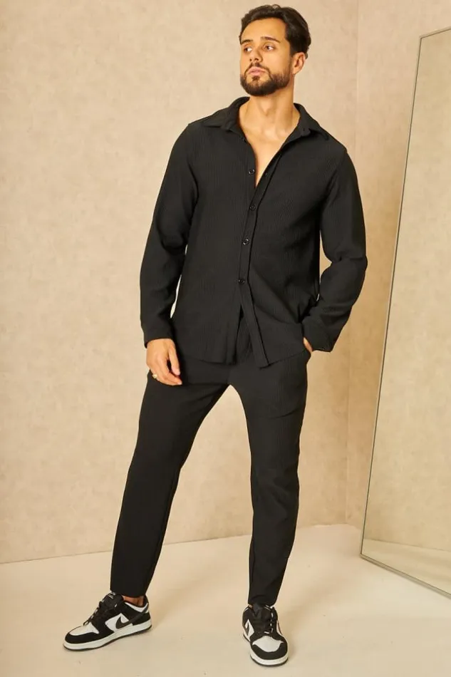 Men Chemise Fluide paisse Texture Noire Black Brentiny Paris Shirts