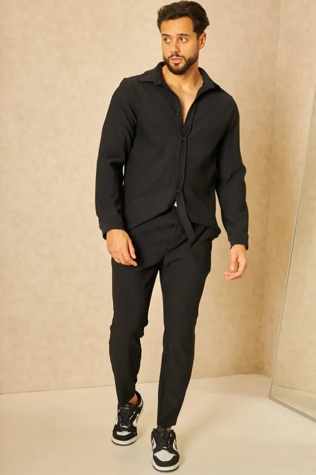 Men Chemise Fluide paisse Texture Noire Black Brentiny Paris Shirts