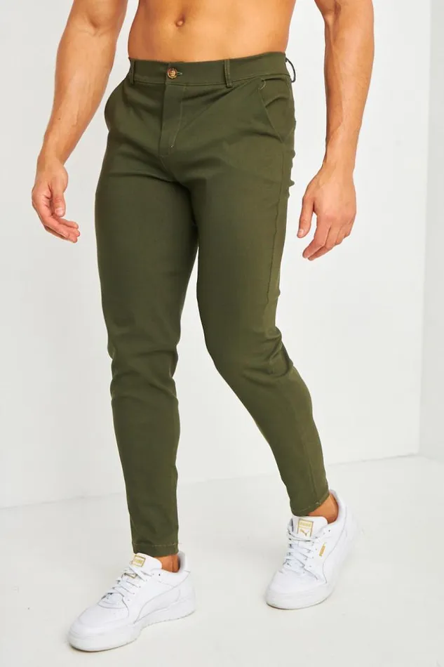 Men Chino Trousers In Khaki Green Brentiny Paris Pants