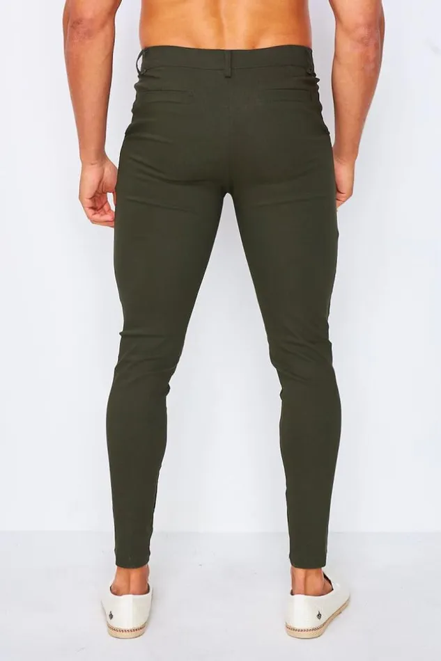 Men Chino Trousers In Khaki Green Brentiny Paris Pants