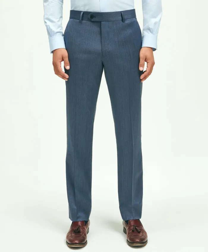 Men Classic Fit Wool Herringbone 1818 Dress Trousers Navy Brooks Brothers Dress Pants