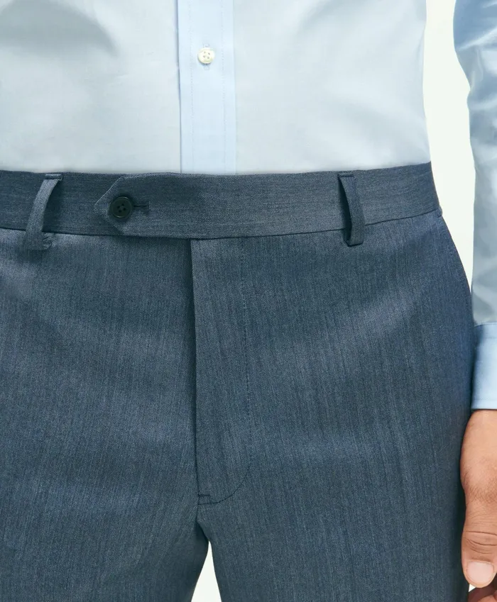 Men Classic Fit Wool Herringbone 1818 Dress Trousers Navy Brooks Brothers Dress Pants