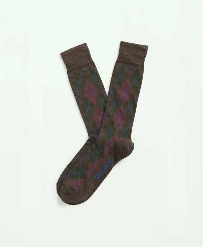 Men Cotton Blend Argyle Socks Brown Multi Brooks Brothers Sock