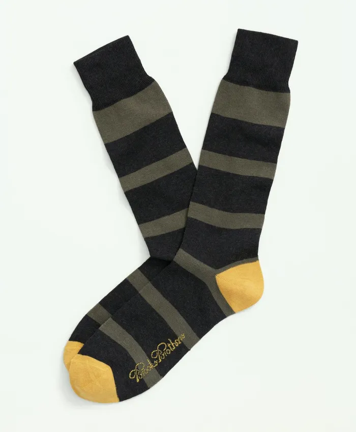 Men Cotton Blend Bb4 Striped Socks Black Multi Brooks Brothers Sock