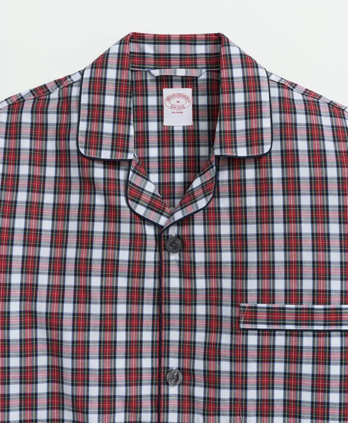 Men Cotton Broadcloth Tartan Pajamas White Multi Brooks Brothers Pajamas and Robes