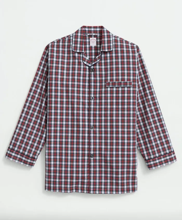 Men Cotton Broadcloth Tartan Pajamas White Multi Brooks Brothers Pajamas and Robes