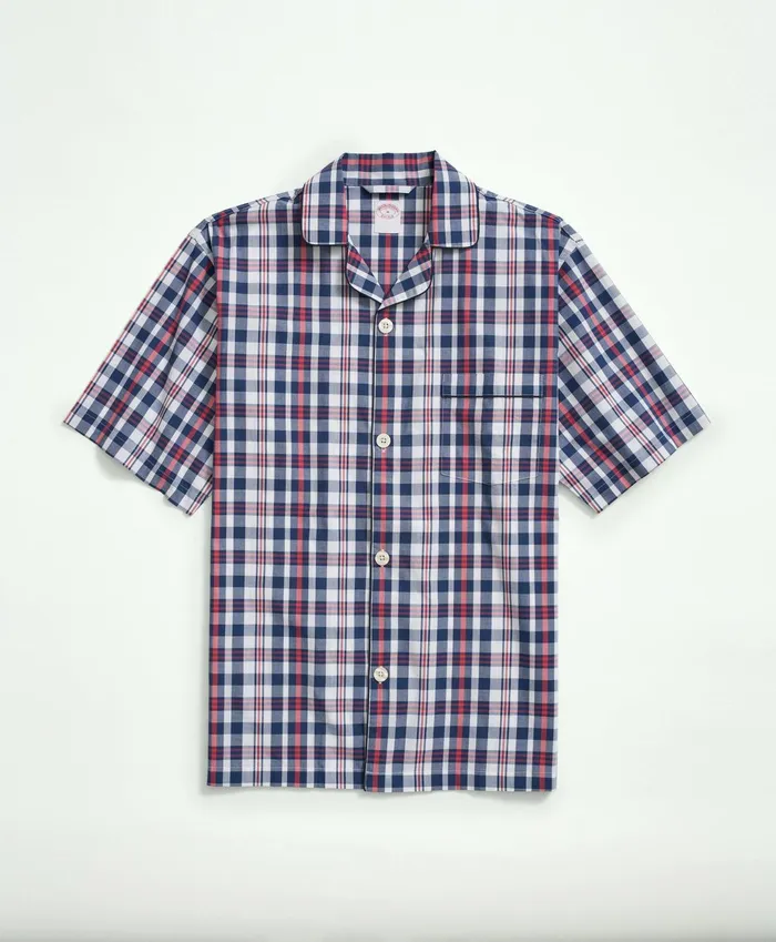 Men Cotton Madras Shorts Pajamas Navy Multi Brooks Brothers Pajamas and Robes