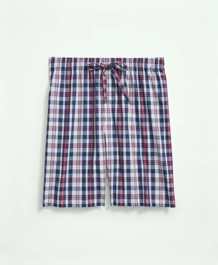 Men Cotton Madras Shorts Pajamas Navy Multi Brooks Brothers Pajamas and Robes