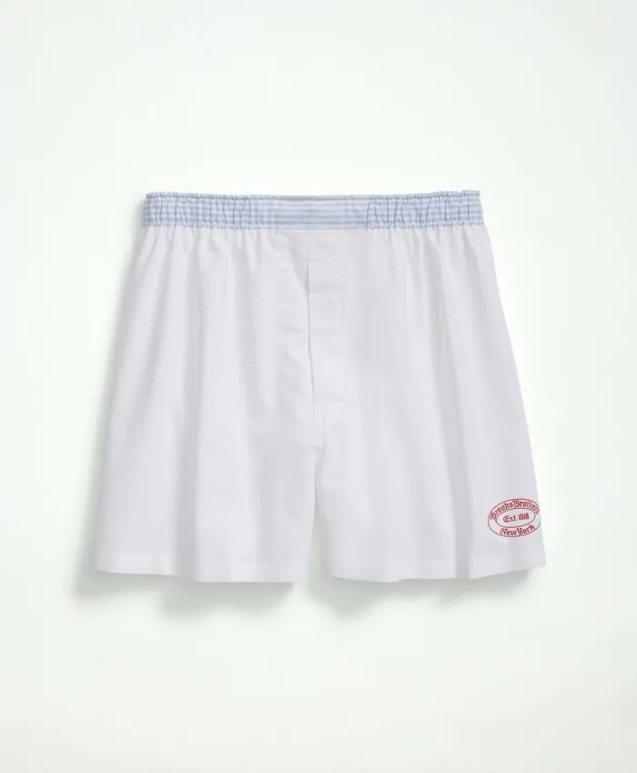 Men Cotton Oxford Logo Boxers White Brooks Brothers Underwear