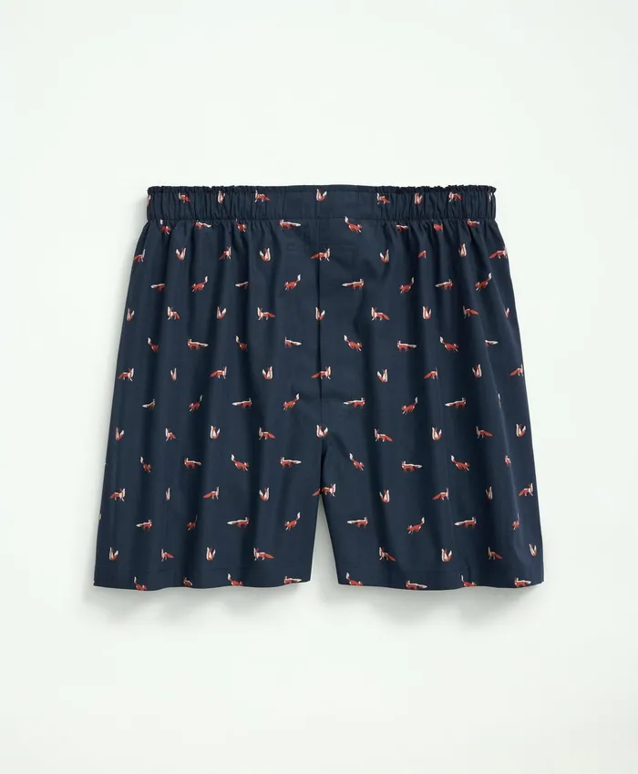 Men Cotton Poplin Fox Print Boxers Navy Multi Brooks Brothers Underwear