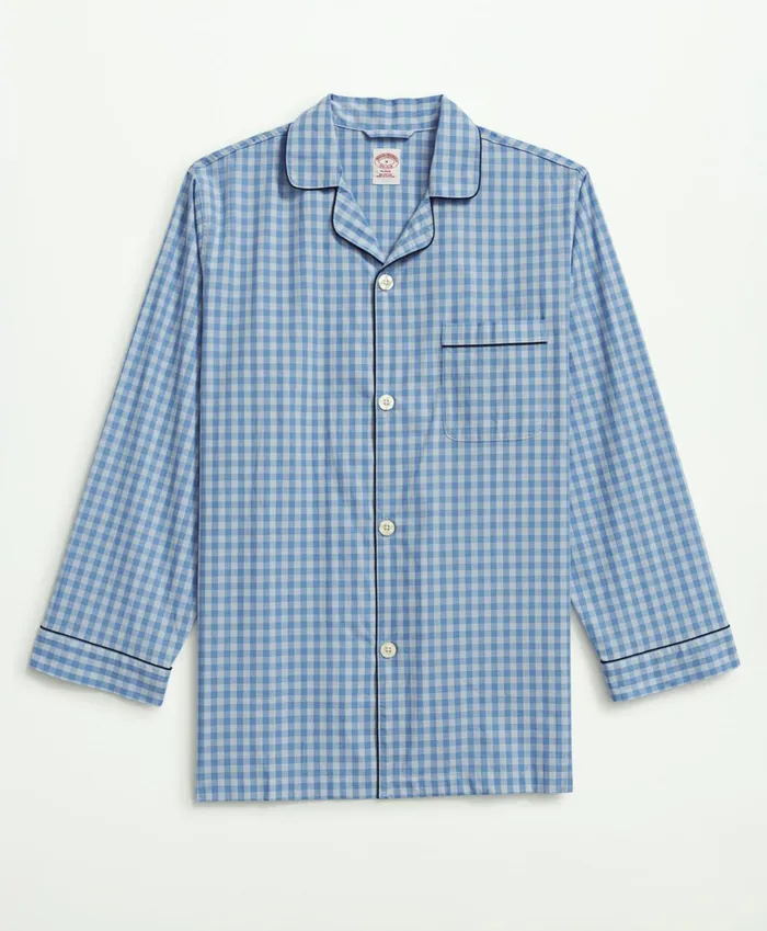 Men Cotton Poplin Gingham Pajamas Chambray Blue Brooks Brothers Pajamas and Robes