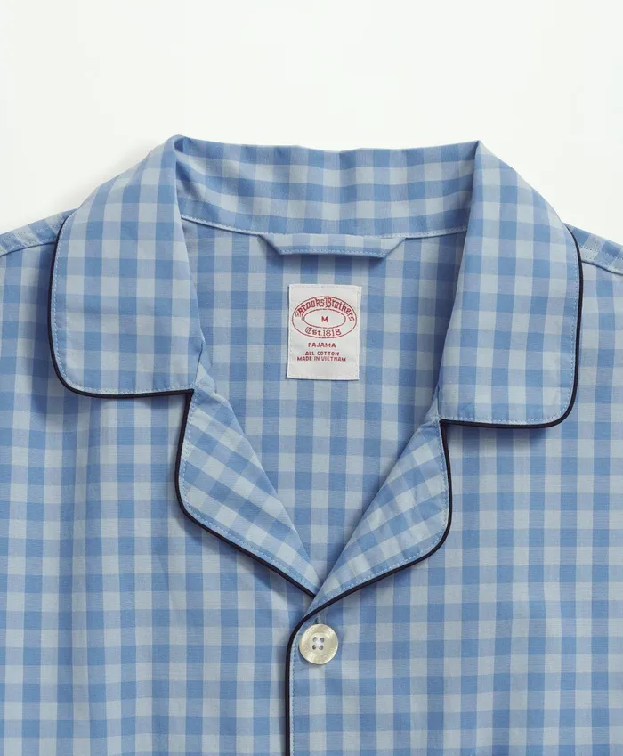Men Cotton Poplin Gingham Pajamas Chambray Blue Brooks Brothers Pajamas and Robes