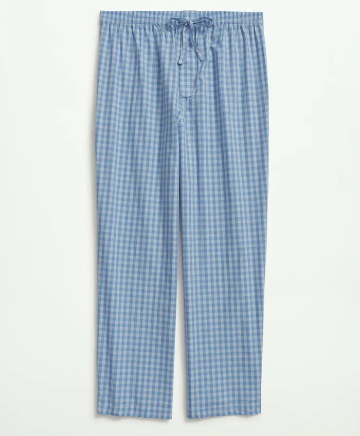 Men Cotton Poplin Gingham Pajamas Chambray Blue Brooks Brothers Pajamas and Robes