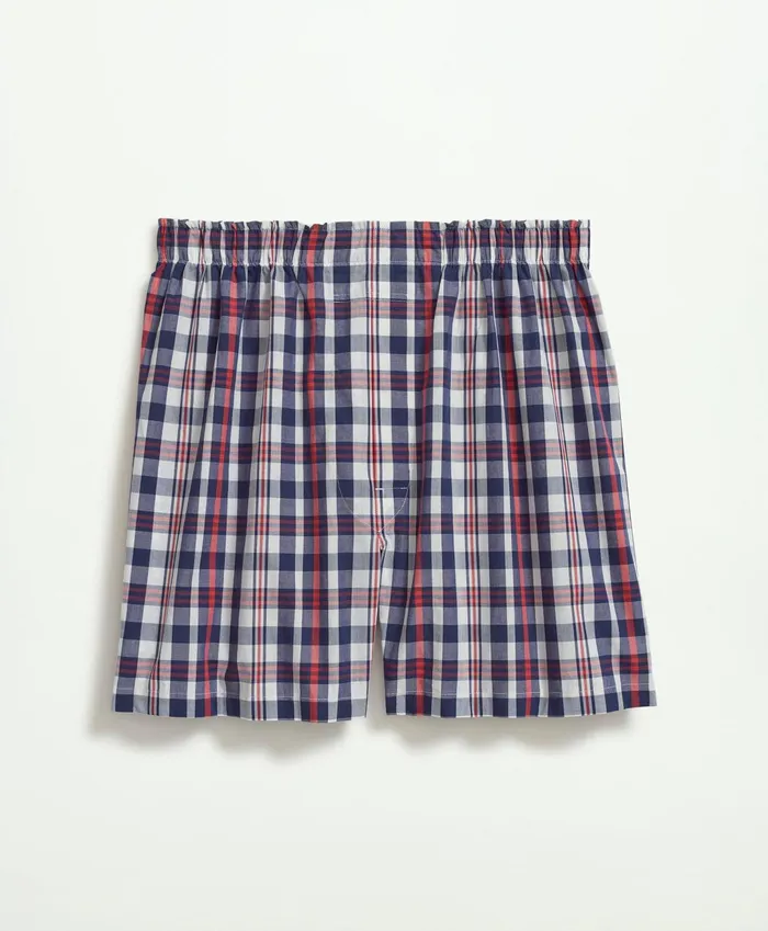 Men Cotton Poplin Madras Boxers Navyred Brooks Brothers Underwear