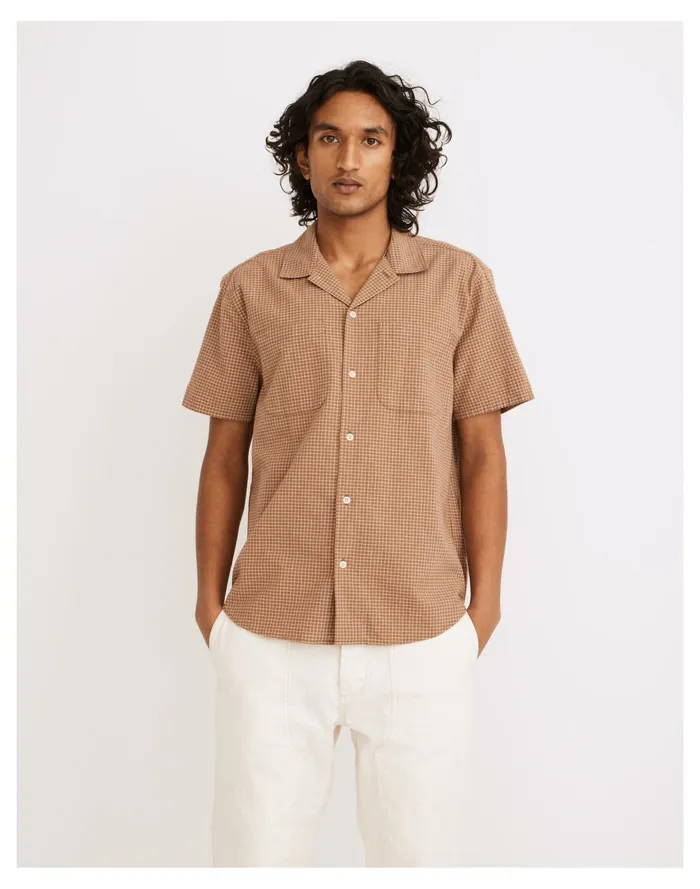 Men Crinkle Cotton Easy Short Sleeve Shirt Kraft Brown Madewell Shirts
