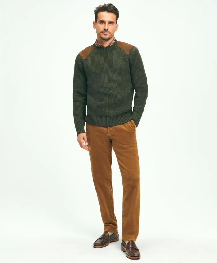 Men English Rib Lambswool Crewneck Sweater Green Brooks Brothers Sweaters