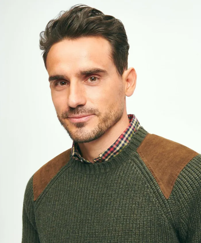 Men English Rib Lambswool Crewneck Sweater Green Brooks Brothers Sweaters