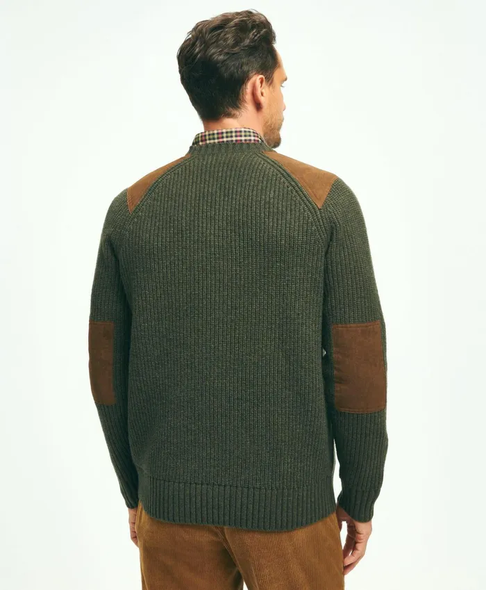 Men English Rib Lambswool Crewneck Sweater Green Brooks Brothers Sweaters