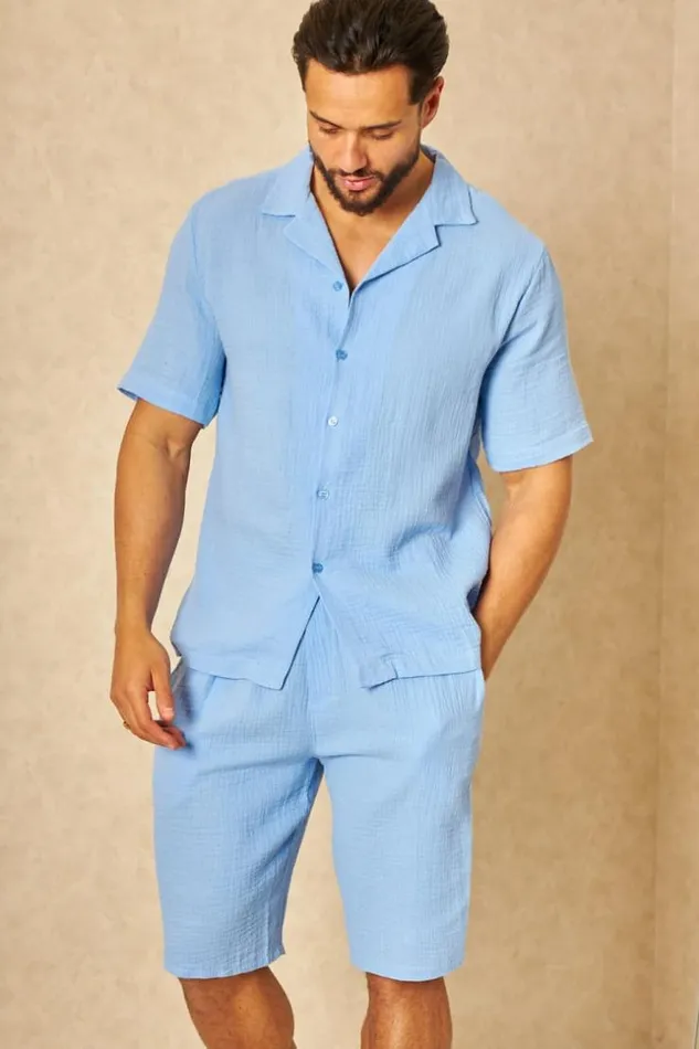 Men Ensemble 2 Pices Chemise Short Effet Lin Bleu Ciel Bleuclair Brentiny Paris Top Bottom Sets Men Ensemble 2 Pices Chemise Short Effet Lin Bleu Ciel Bleuclair Brentiny Paris Top Bottom Sets