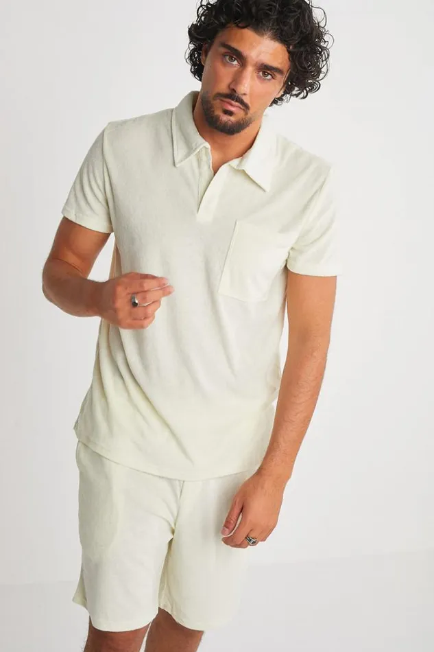 Men Ensemble 2 Pices Polo Short cru En Velours Ecru Brentiny Paris Top Bottom Sets