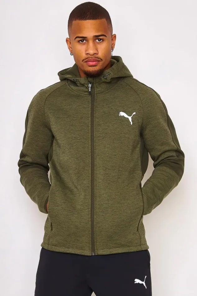 Men Evostripe Fz Zip Hoodie In Green Puma Green Brentiny Paris Sweatshirts and Pullovers
