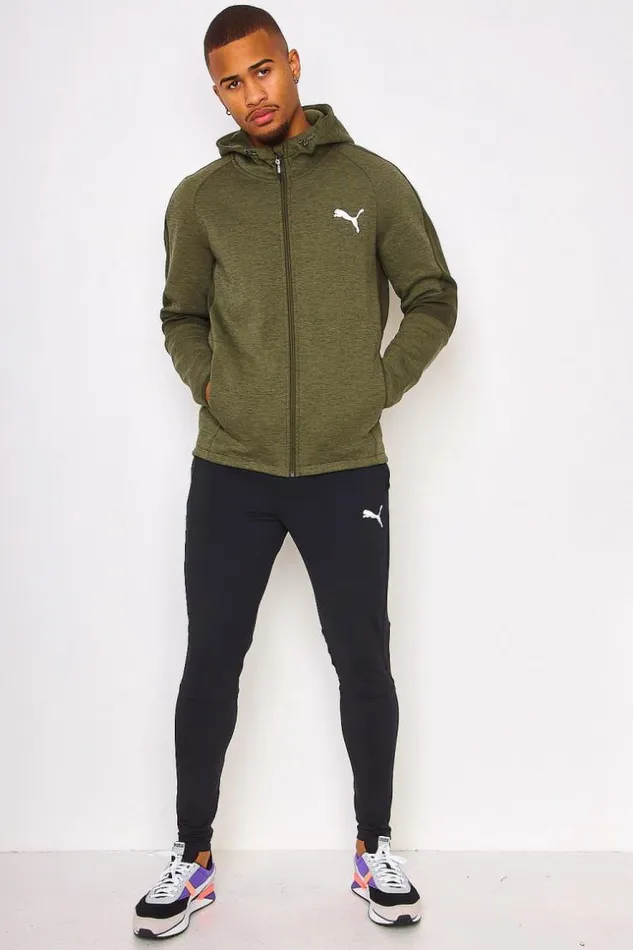 Men Evostripe Fz Zip Hoodie In Green Puma Green Brentiny Paris Sweatshirts and Pullovers