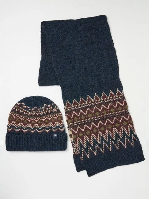 Men Fatface Hats Navy Fair Isle Hat And Scarf Gift Set