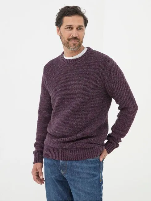Men Fatface Knitwear Hove Burgundy Red Crew Neck Jumper