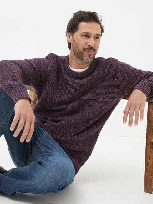 Men Fatface Knitwear Hove Burgundy Red Crew Neck Jumper