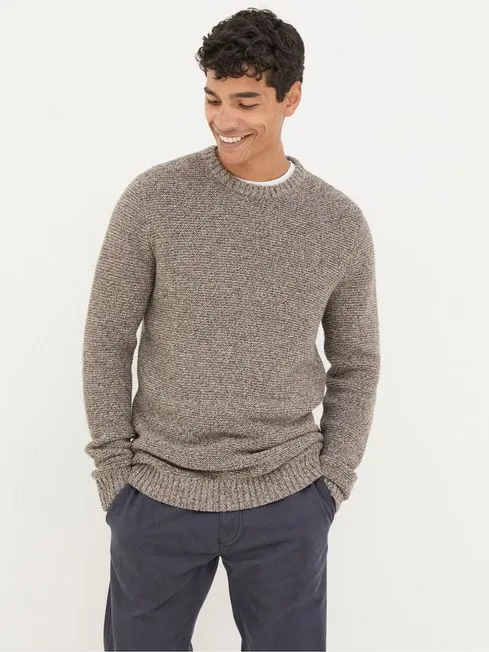 Men Fatface Knitwear Hove Natural Crew Neck Jumper