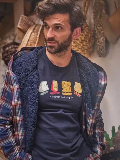 Men Fatface Pajamas and Nightwear Navy Cheese Boarders Graphic TShirt