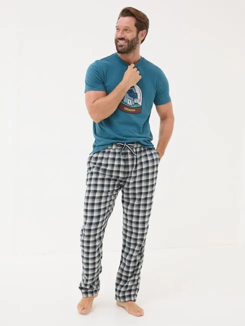 Men Fatface Pajamas and Nightwear Wickham Navy Check 100 Cotton Pyjamas Bottoms