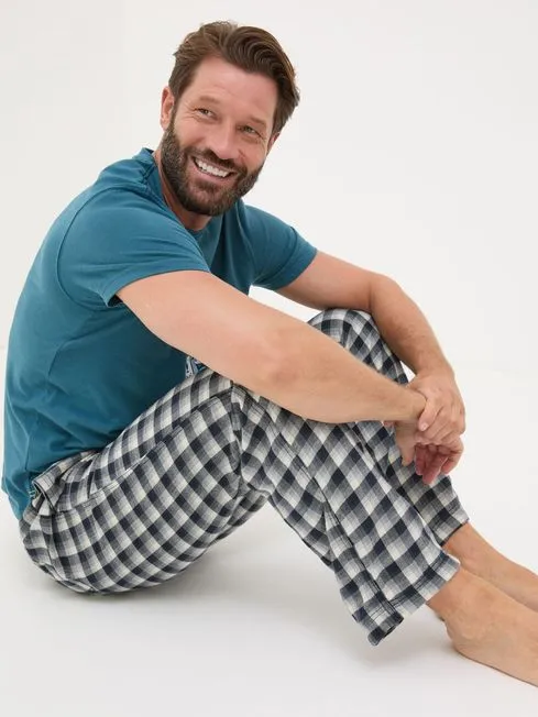 Men Fatface Pajamas and Nightwear Wickham Navy Check 100 Cotton Pyjamas Bottoms