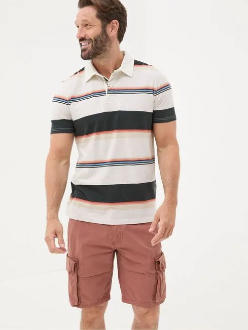 Men Fatface Polo Shirts Hastings Grey Stripe Polo Shirt