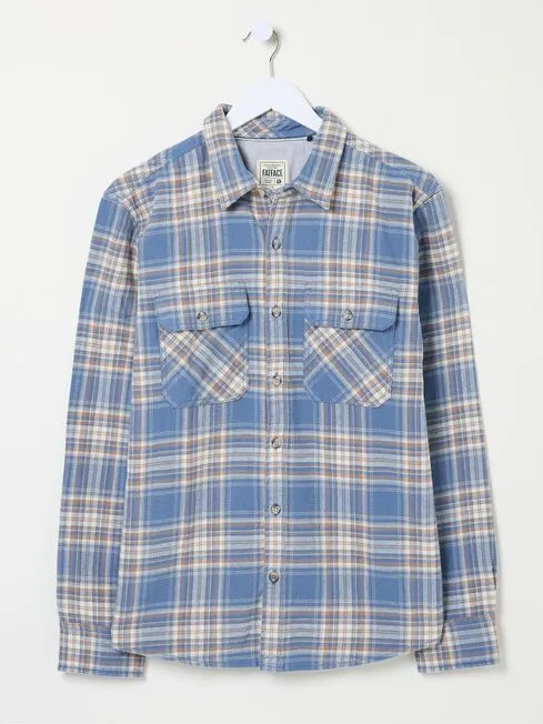 Men Fatface Shirts Bardon BlueYellow 100 Cotton Long Sleeve Check Shirt