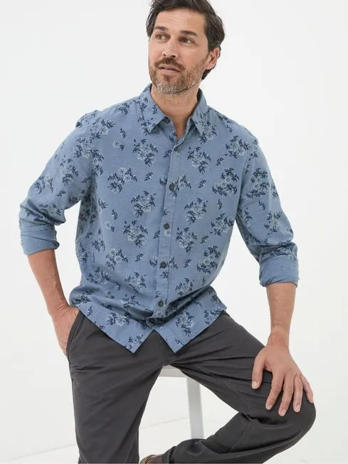 Men Fatface Shirts Blue Bloom Print Shirt
