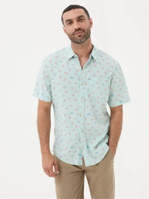 Men Fatface Shirts Blue Cracking Lobster Print Shirt