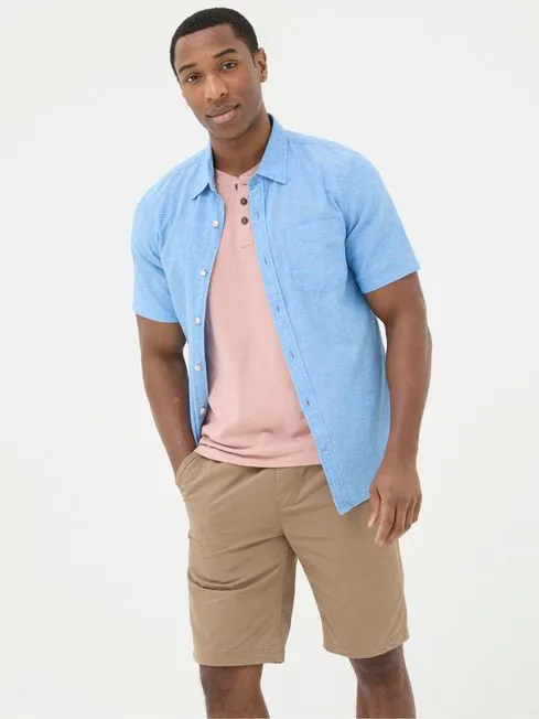 Men Fatface Shirts Bugle Blue Linen Cotton Shirt