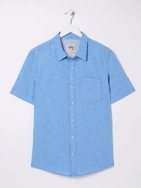 Men Fatface Shirts Bugle Blue Linen Cotton Shirt