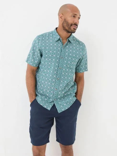 Men Fatface Shirts Green Short Sleeve Snave Tile Print Shirt