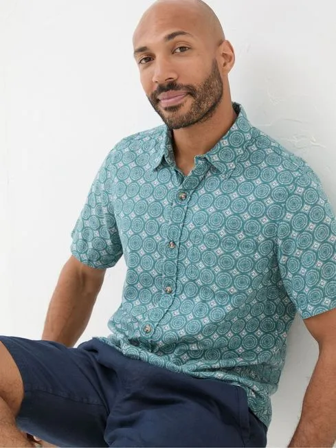 Men Fatface Shirts Green Short Sleeve Snave Tile Print Shirt Men Fatface Shirts Green Short Sleeve Snave Tile Print Shirt